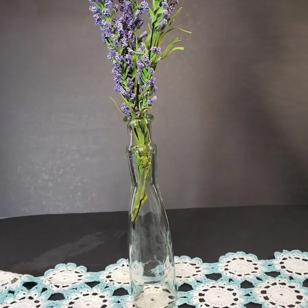 Artificial Lavender Stems in Tall Clear Glass Vase Farmhouse Decor Purple Floral